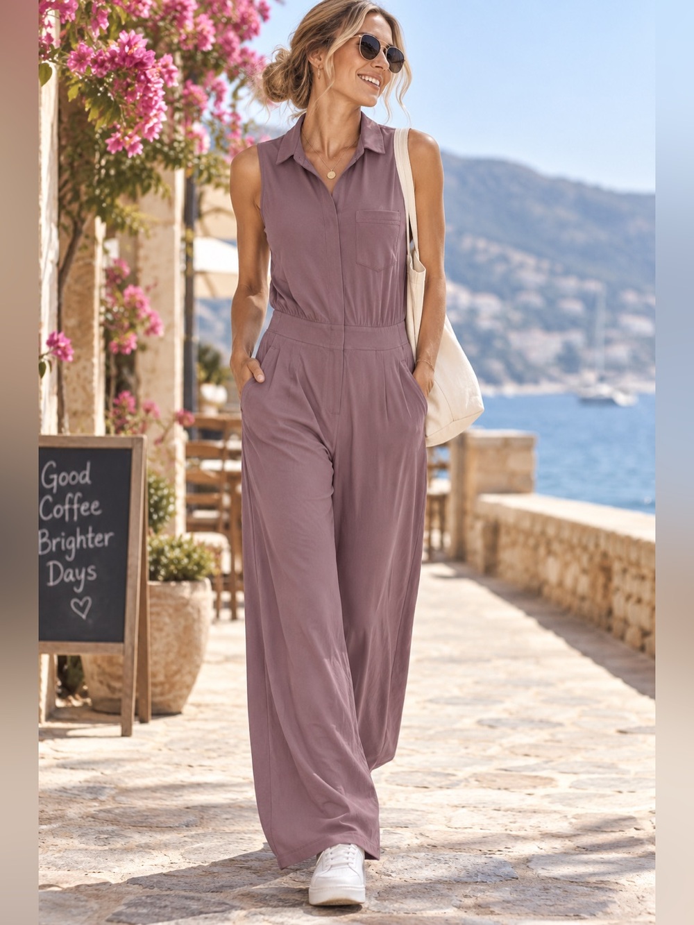 Athleta Brooklyn Heights Wide leg Jumpsuit in Mauve Women's 6 Tall